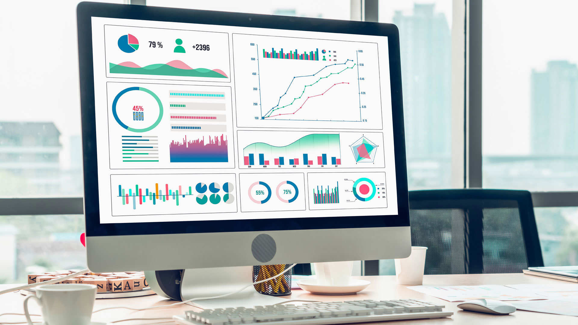 Website data and stats are shown on the desktop screen