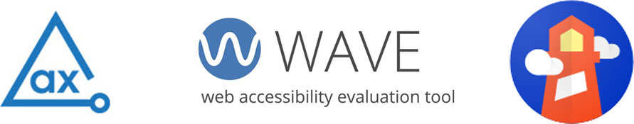 Accessibility tools logos, axe DevTools, WAVE and Lighthouse