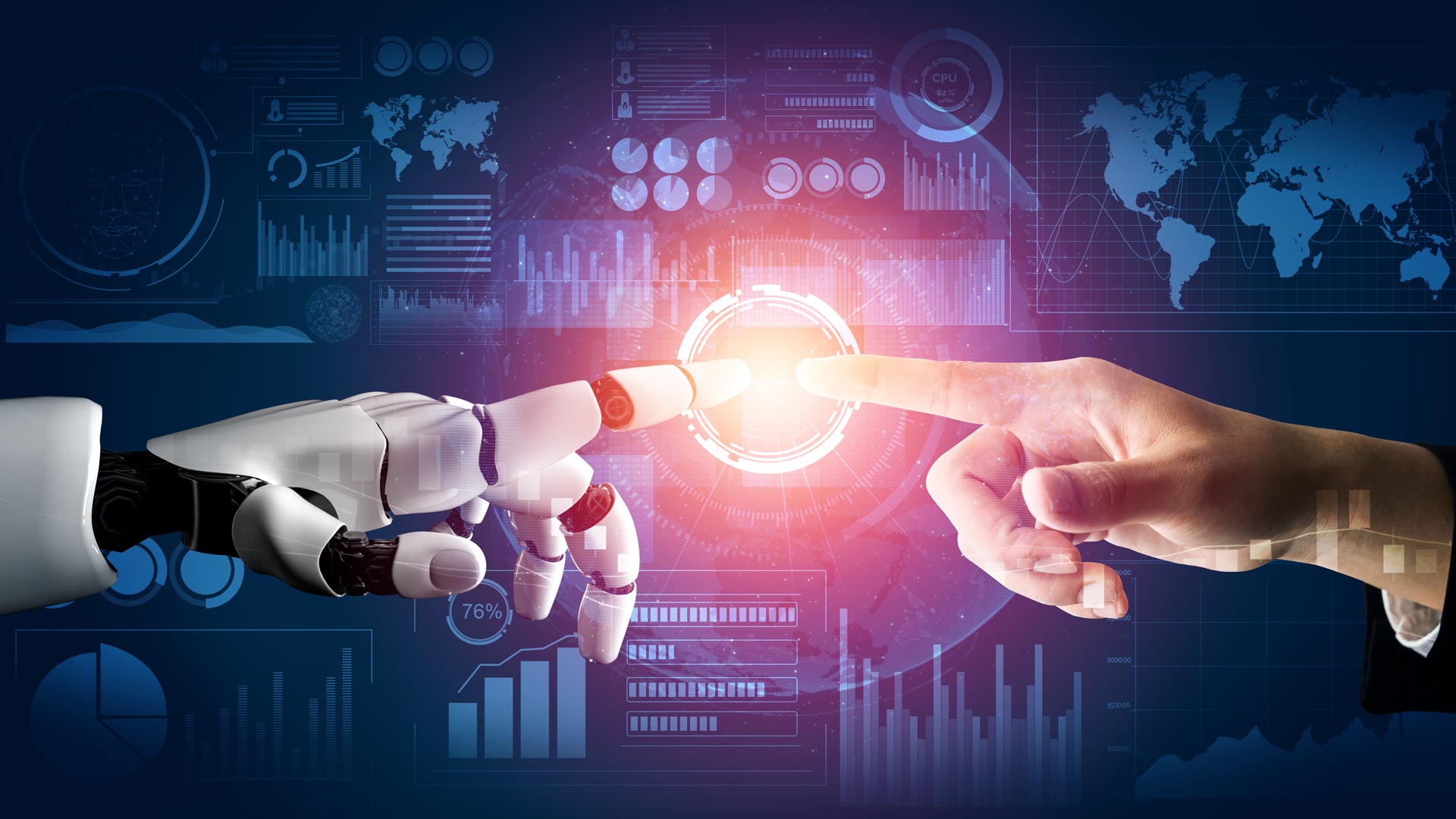 Robot hand is touching human hand