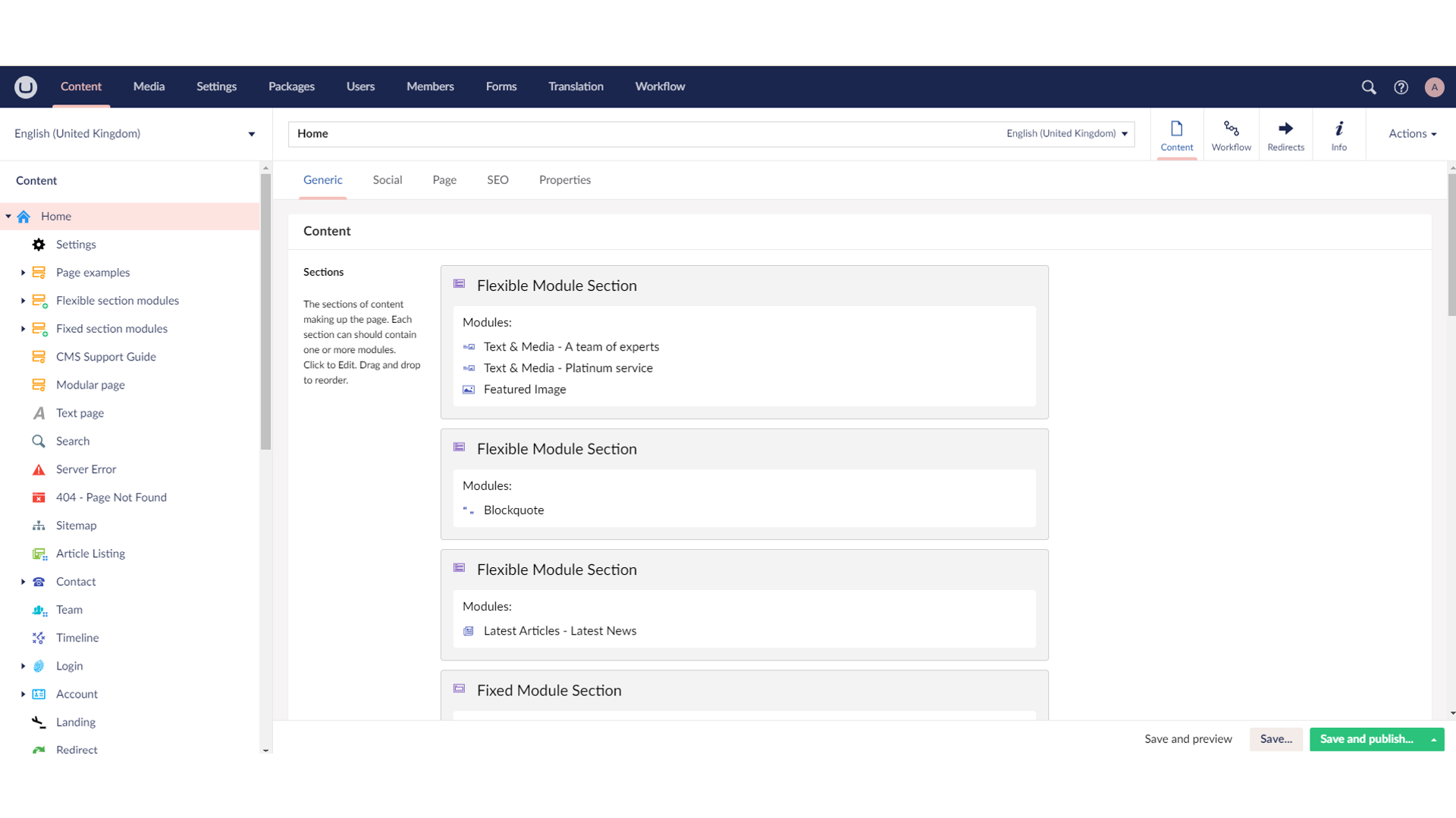 Screenshot of Umbraco CMS