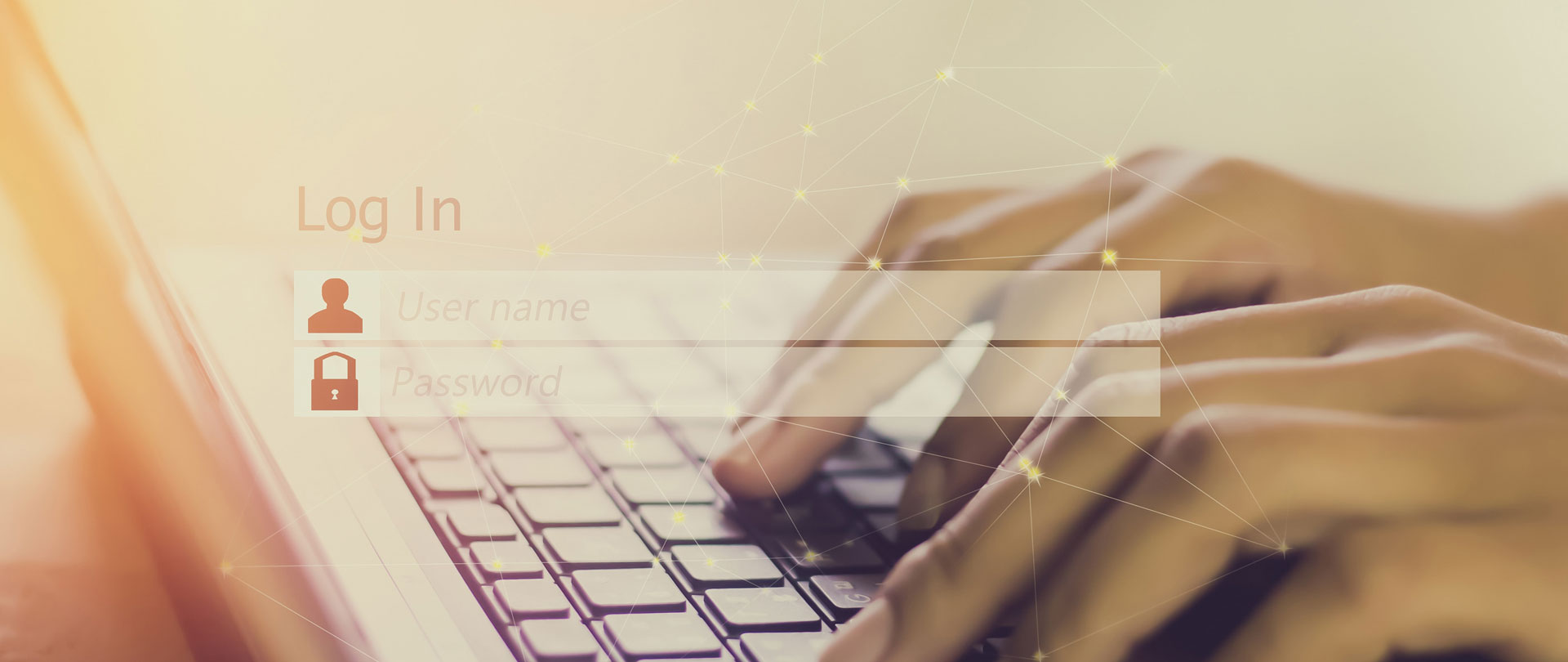 Person typing password and user name