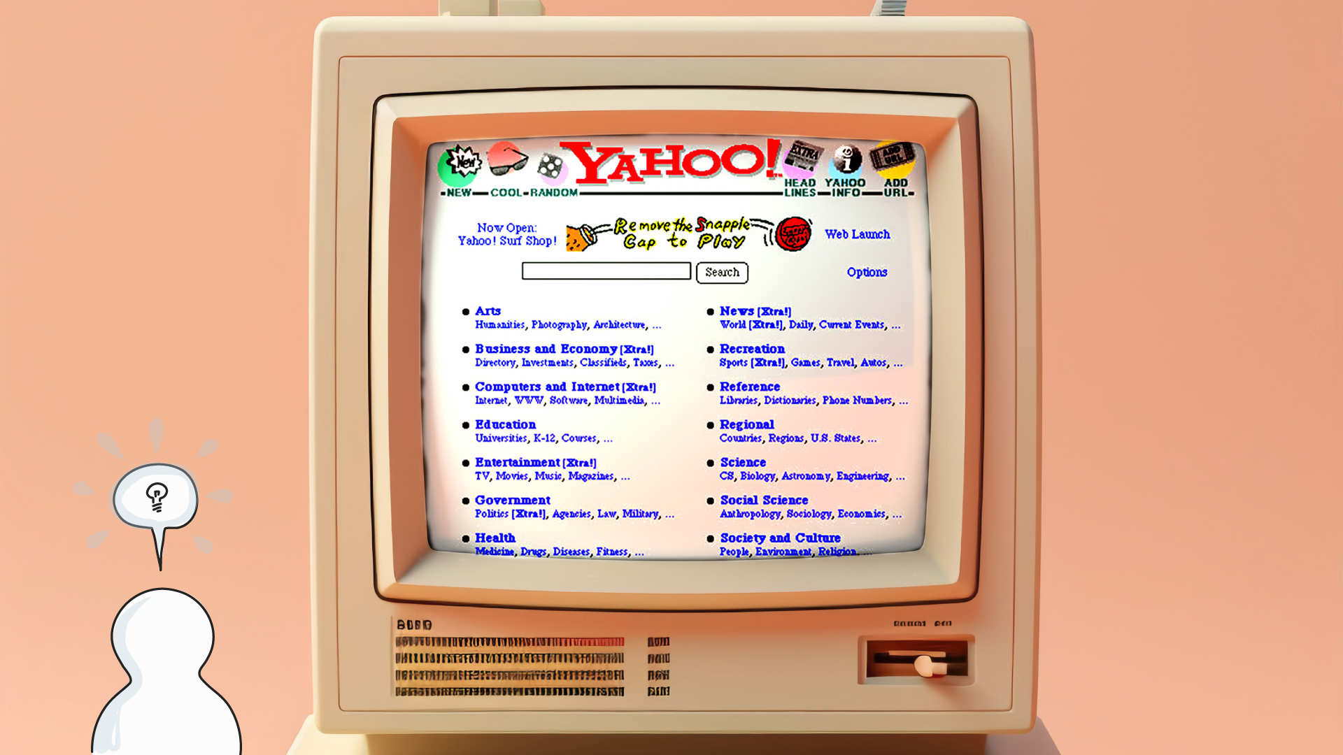 A computer monitor with a Yahoo search on the screen.